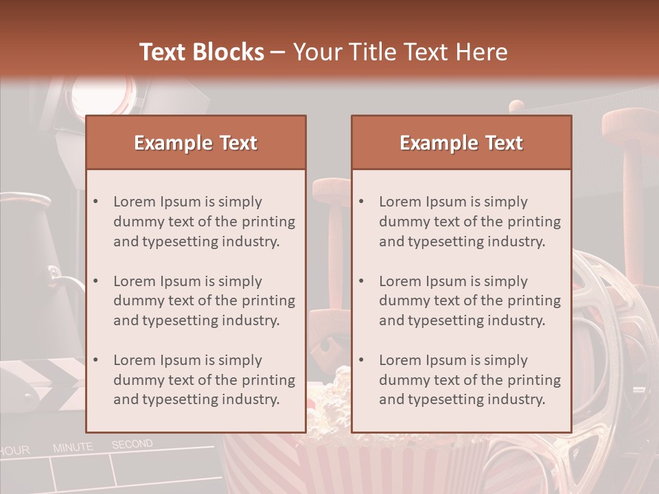 A Movie Projector And A Bucket Of Popcorn On A Table PowerPoint Template