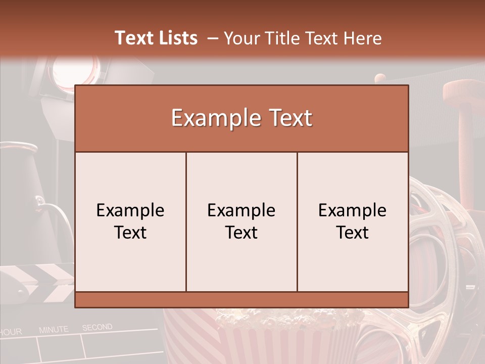 A Movie Projector And A Bucket Of Popcorn On A Table PowerPoint Template