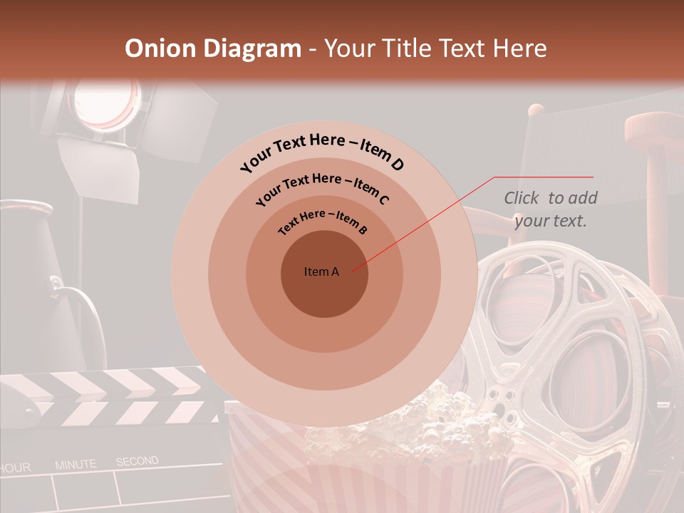 A Movie Projector And A Bucket Of Popcorn On A Table PowerPoint Template