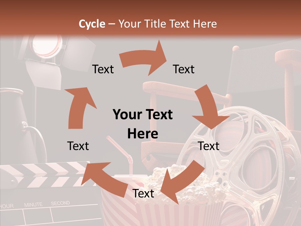 A Movie Projector And A Bucket Of Popcorn On A Table PowerPoint Template