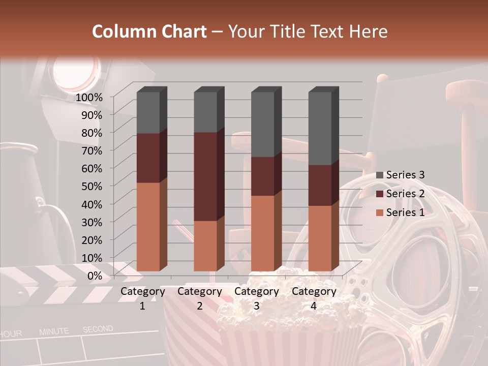A Movie Projector And A Bucket Of Popcorn On A Table PowerPoint Template