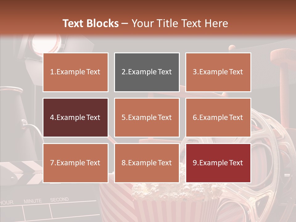 A Movie Projector And A Bucket Of Popcorn On A Table PowerPoint Template