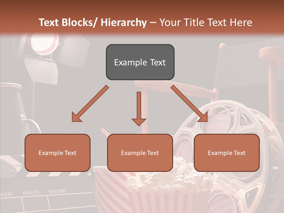 A Movie Projector And A Bucket Of Popcorn On A Table PowerPoint Template