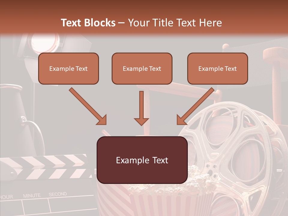 A Movie Projector And A Bucket Of Popcorn On A Table PowerPoint Template
