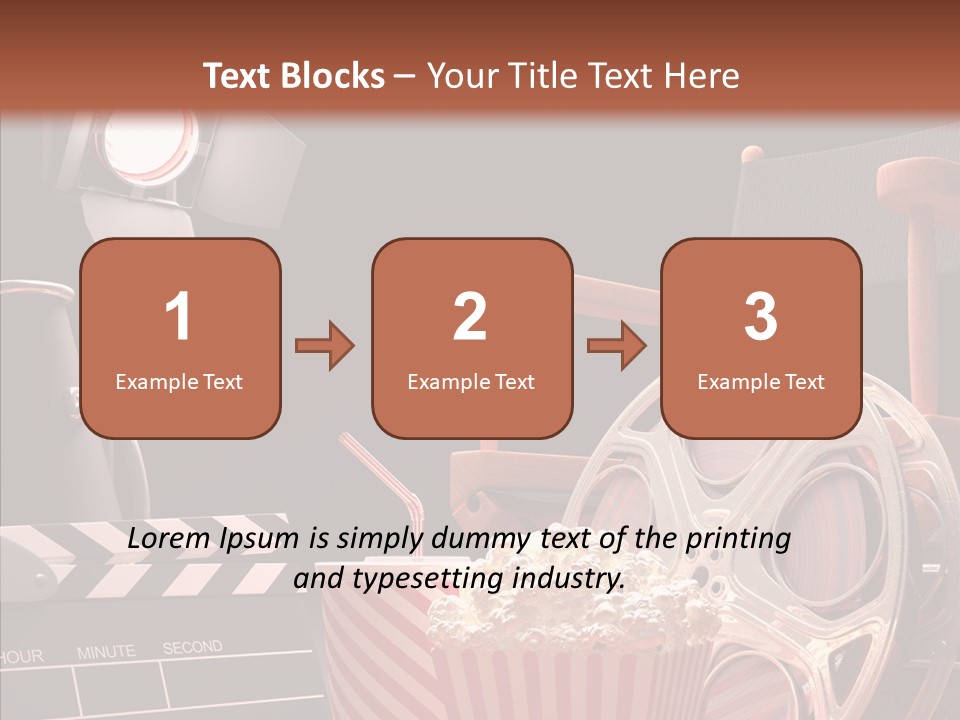 A Movie Projector And A Bucket Of Popcorn On A Table PowerPoint Template