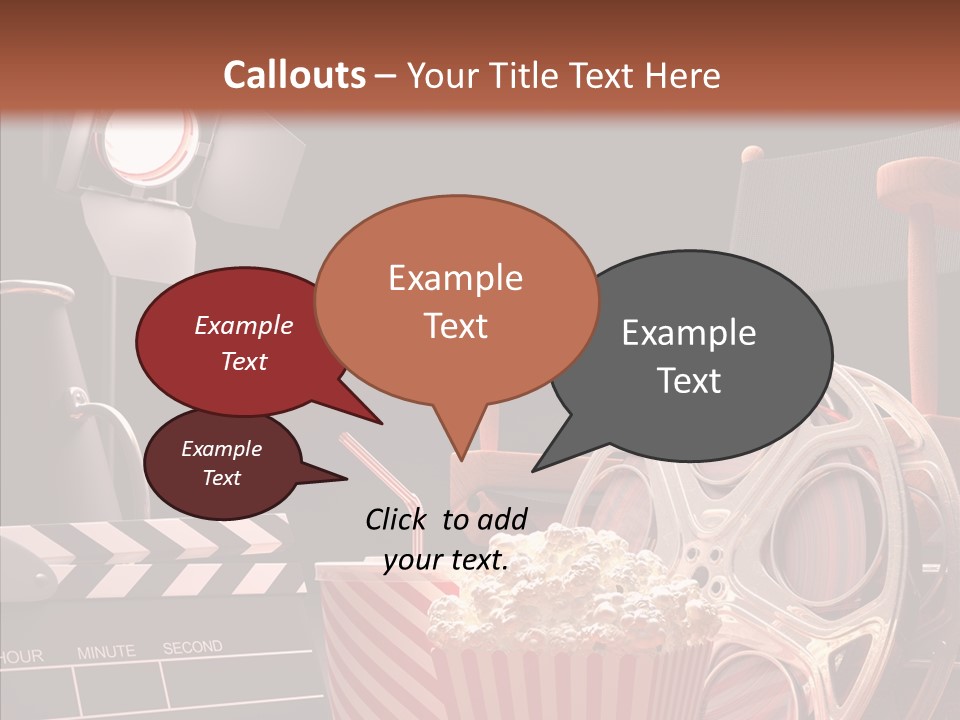 A Movie Projector And A Bucket Of Popcorn On A Table PowerPoint Template