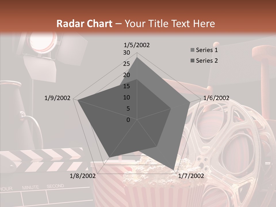 A Movie Projector And A Bucket Of Popcorn On A Table PowerPoint Template