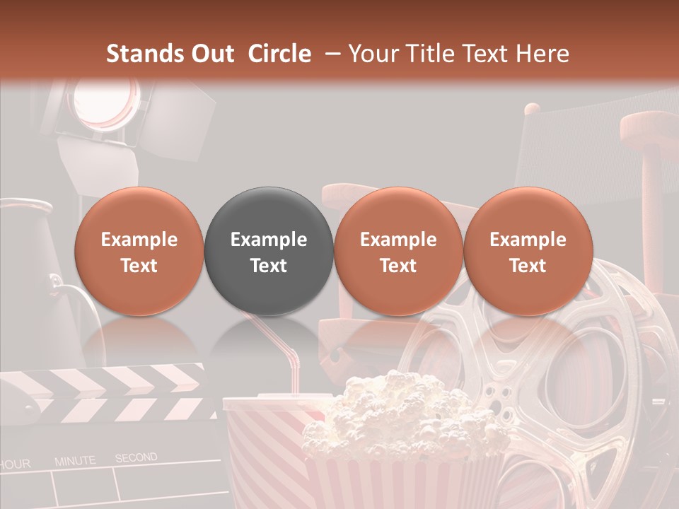A Movie Projector And A Bucket Of Popcorn On A Table PowerPoint Template