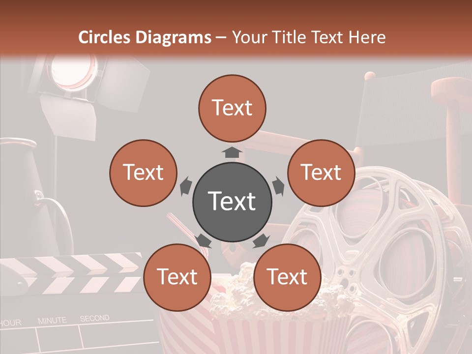 A Movie Projector And A Bucket Of Popcorn On A Table PowerPoint Template