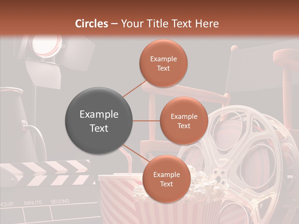 A Movie Projector And A Bucket Of Popcorn On A Table PowerPoint Template