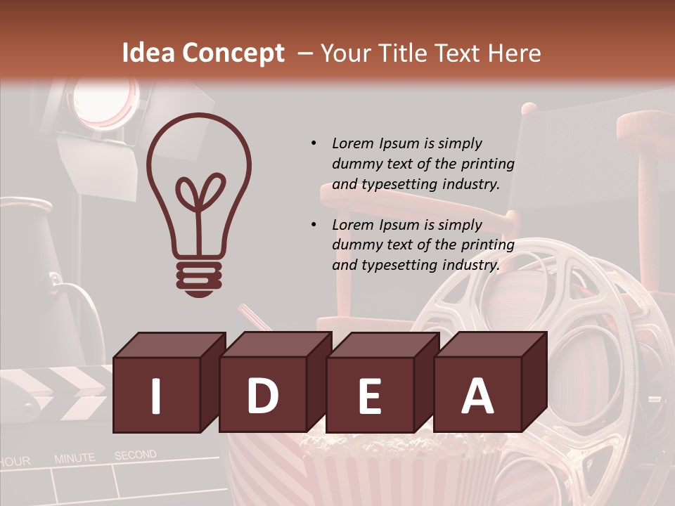A Movie Projector And A Bucket Of Popcorn On A Table PowerPoint Template