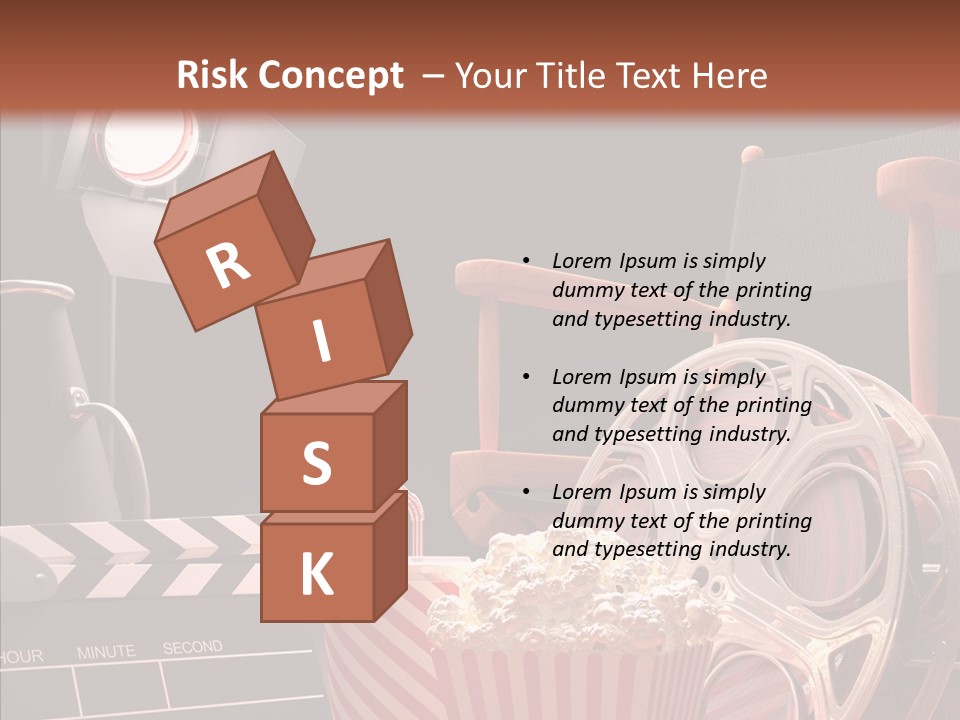 A Movie Projector And A Bucket Of Popcorn On A Table PowerPoint Template