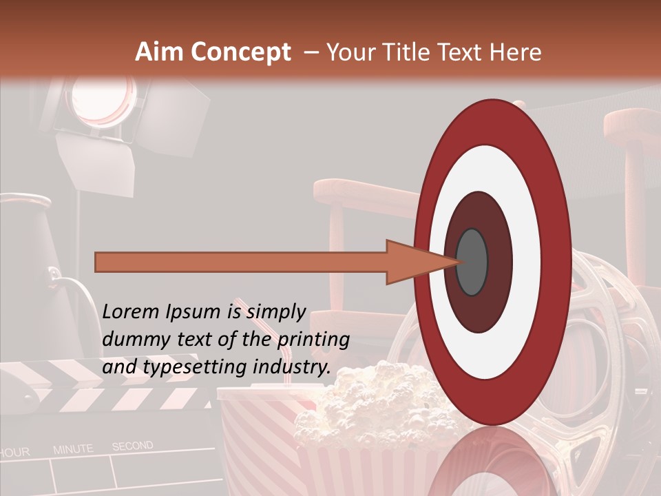 A Movie Projector And A Bucket Of Popcorn On A Table PowerPoint Template