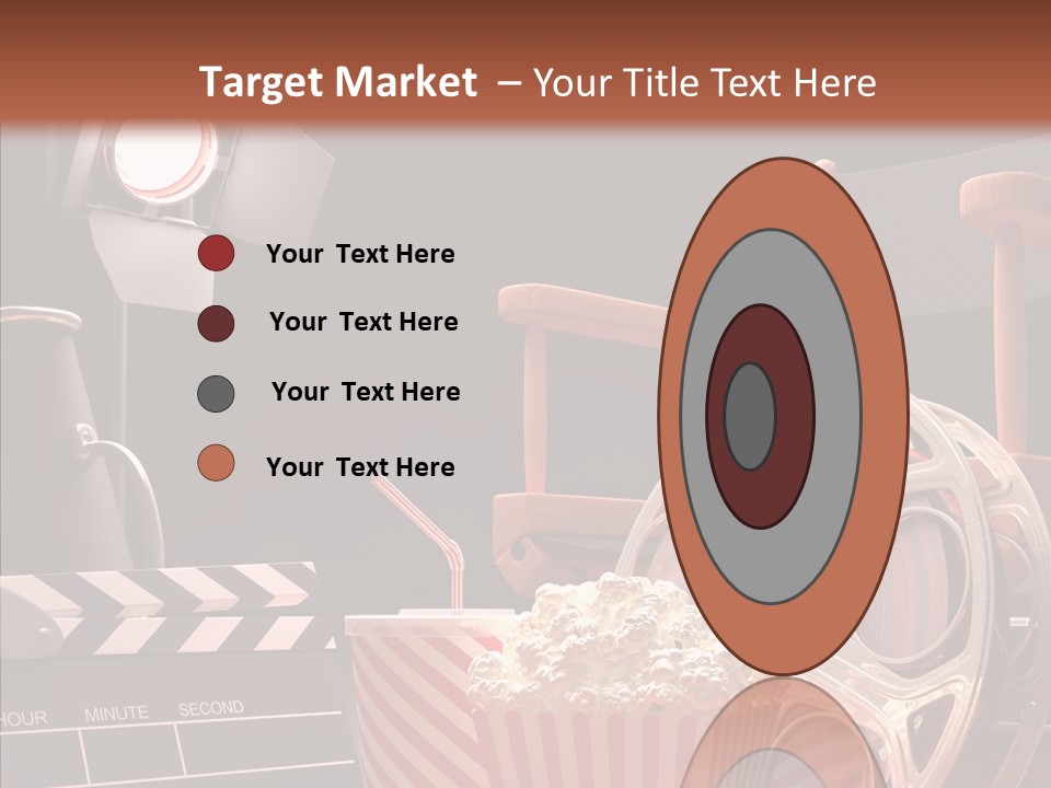 A Movie Projector And A Bucket Of Popcorn On A Table PowerPoint Template