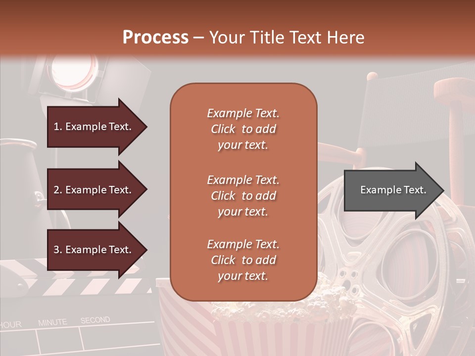 A Movie Projector And A Bucket Of Popcorn On A Table PowerPoint Template