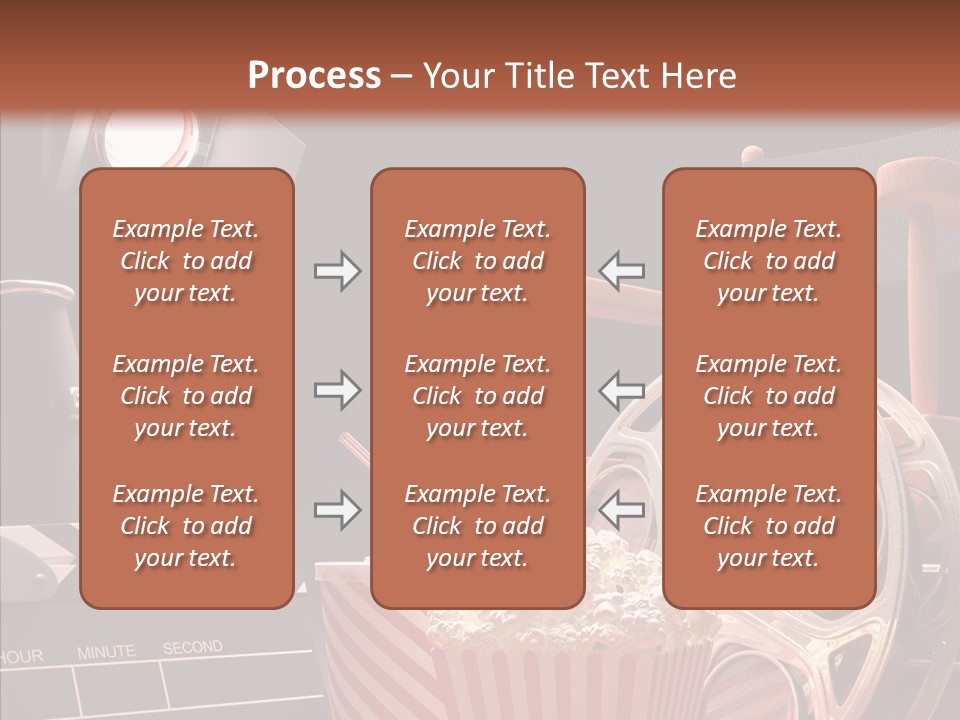 A Movie Projector And A Bucket Of Popcorn On A Table PowerPoint Template