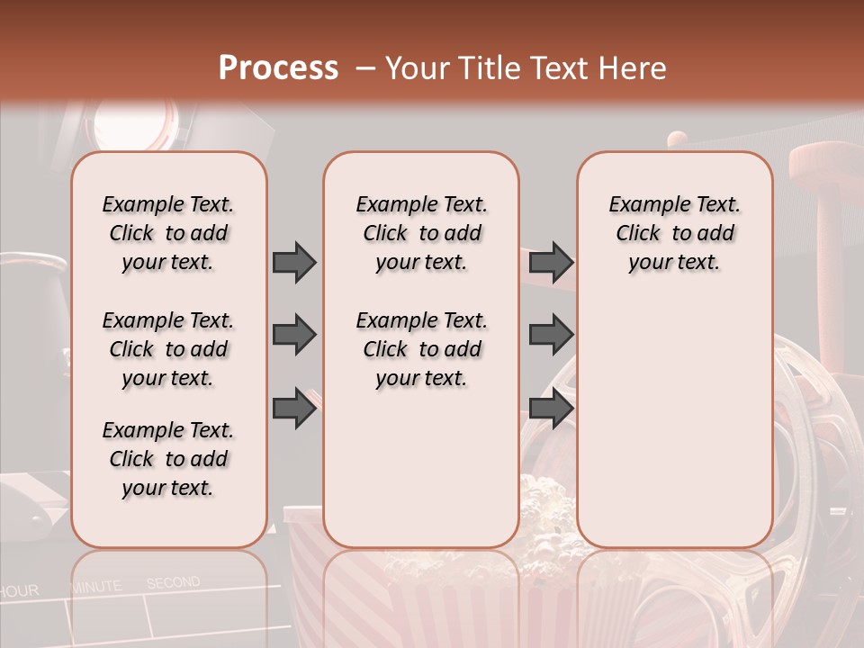 A Movie Projector And A Bucket Of Popcorn On A Table PowerPoint Template