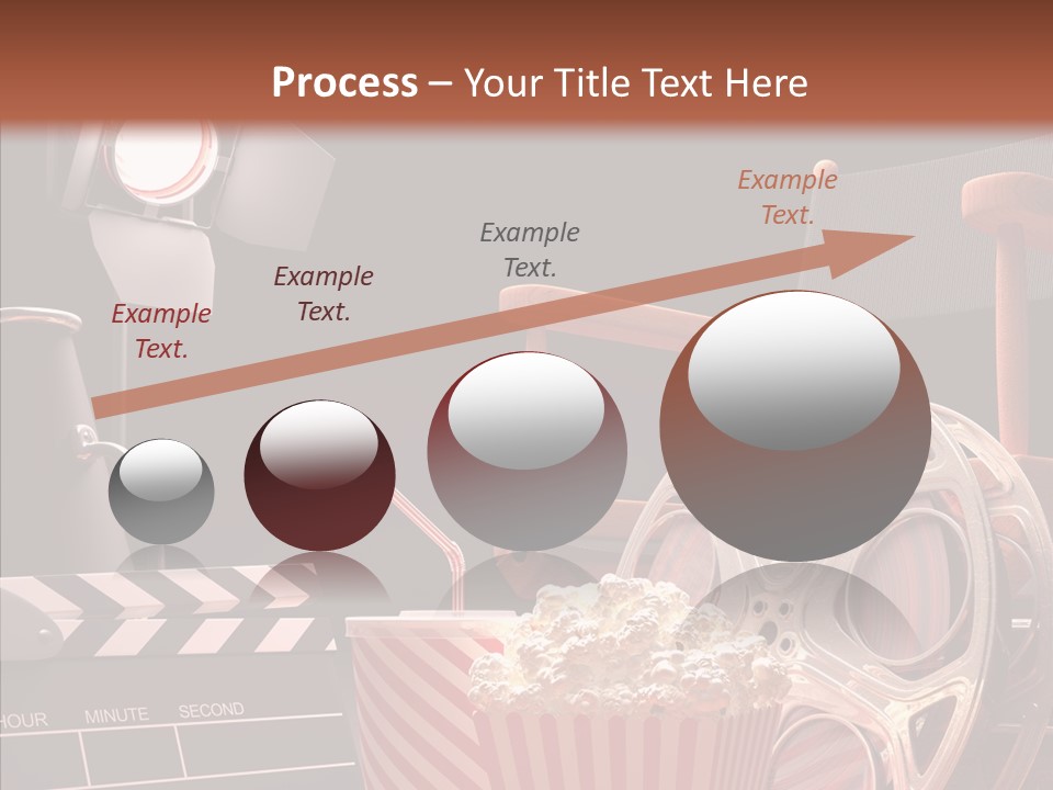 A Movie Projector And A Bucket Of Popcorn On A Table PowerPoint Template