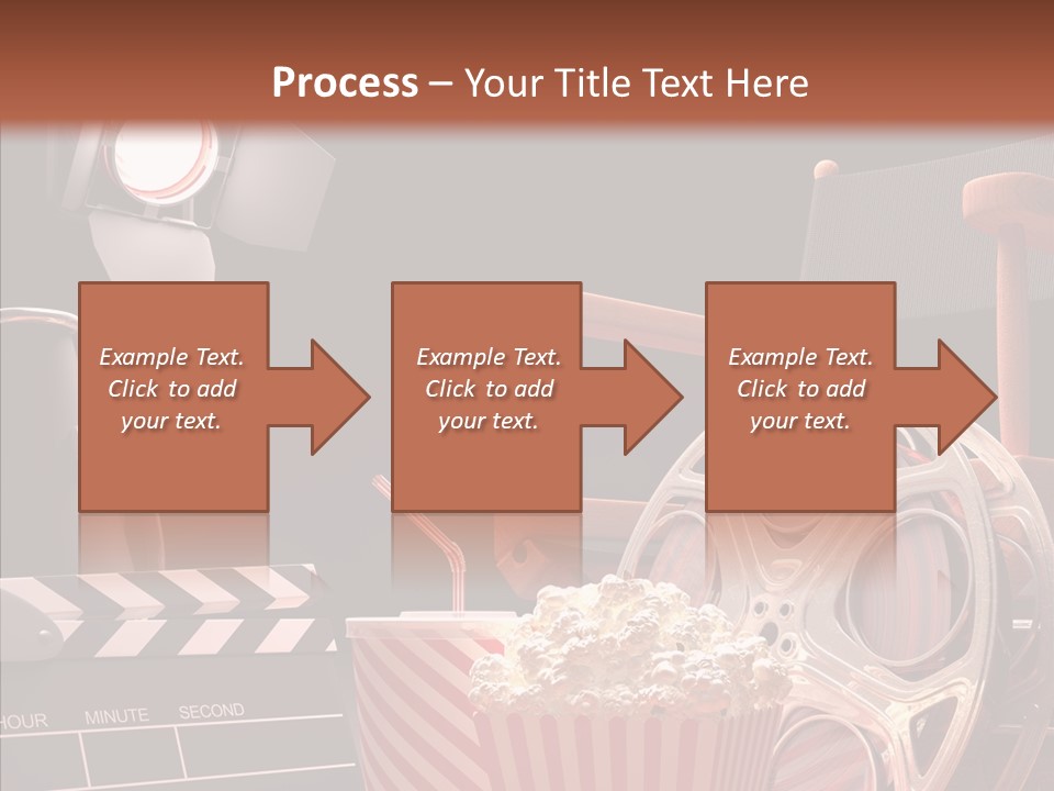 A Movie Projector And A Bucket Of Popcorn On A Table PowerPoint Template