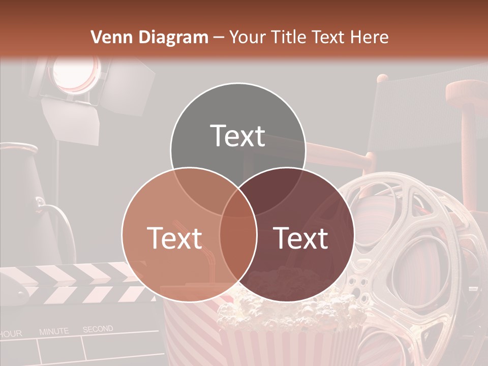 A Movie Projector And A Bucket Of Popcorn On A Table PowerPoint Template