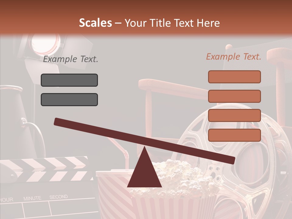 A Movie Projector And A Bucket Of Popcorn On A Table PowerPoint Template