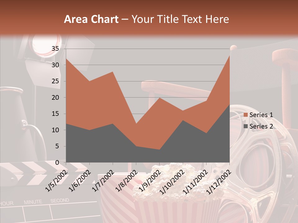 A Movie Projector And A Bucket Of Popcorn On A Table PowerPoint Template