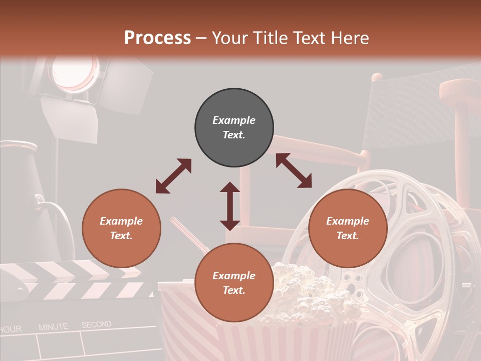 A Movie Projector And A Bucket Of Popcorn On A Table PowerPoint Template