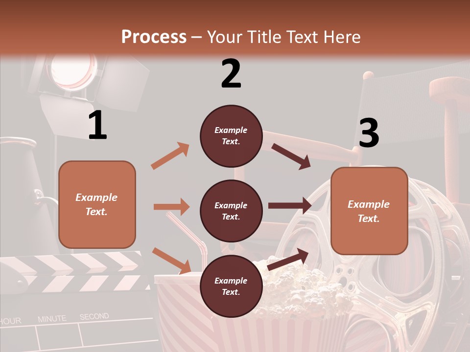 A Movie Projector And A Bucket Of Popcorn On A Table PowerPoint Template