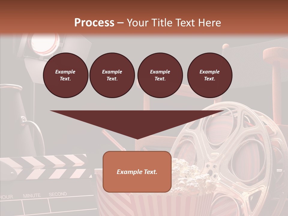 A Movie Projector And A Bucket Of Popcorn On A Table PowerPoint Template