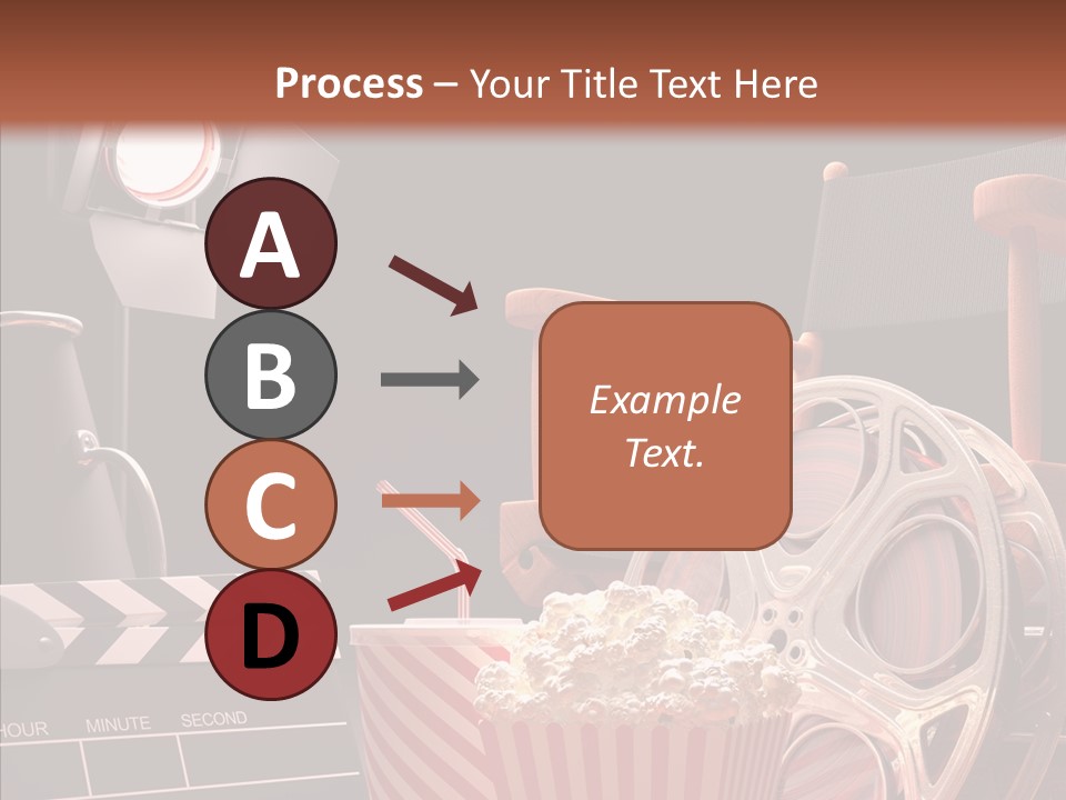 A Movie Projector And A Bucket Of Popcorn On A Table PowerPoint Template