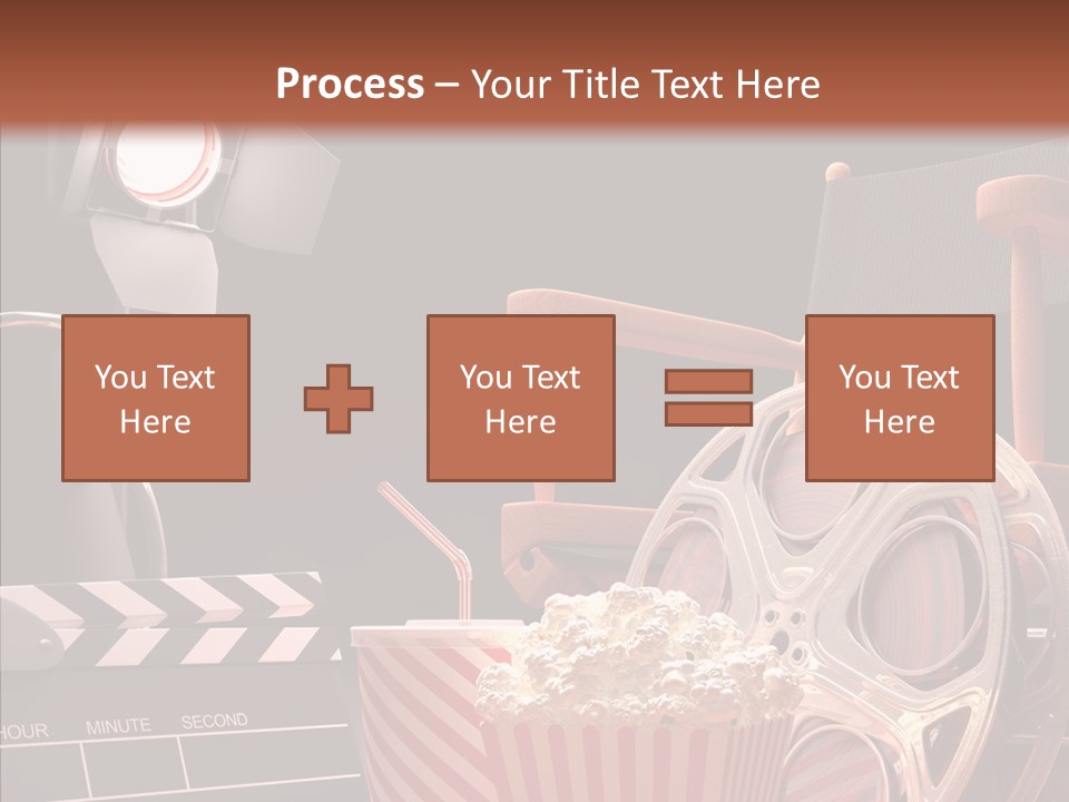 A Movie Projector And A Bucket Of Popcorn On A Table PowerPoint Template
