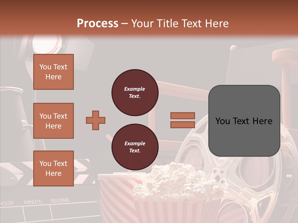 A Movie Projector And A Bucket Of Popcorn On A Table PowerPoint Template