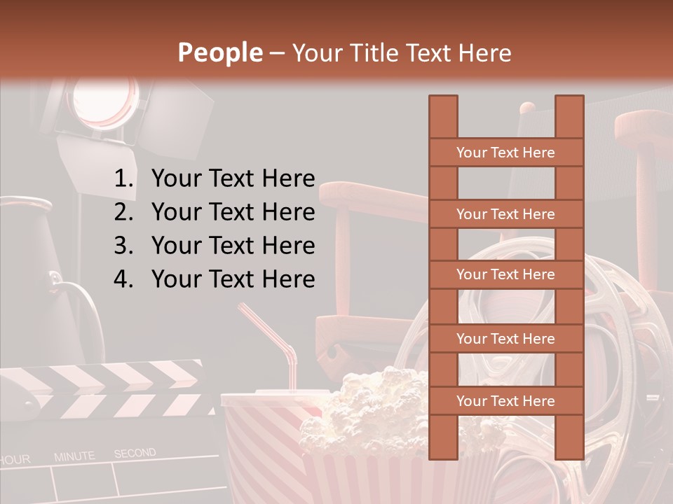 A Movie Projector And A Bucket Of Popcorn On A Table PowerPoint Template