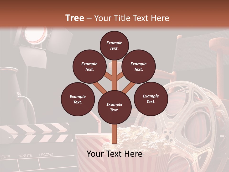 A Movie Projector And A Bucket Of Popcorn On A Table PowerPoint Template
