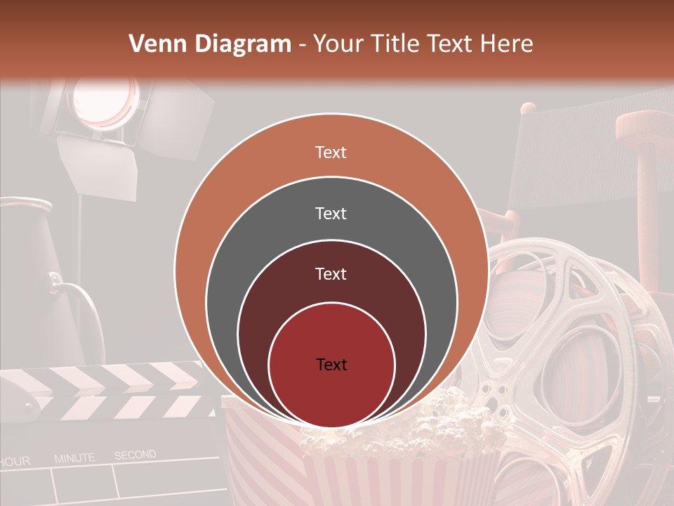 A Movie Projector And A Bucket Of Popcorn On A Table PowerPoint Template