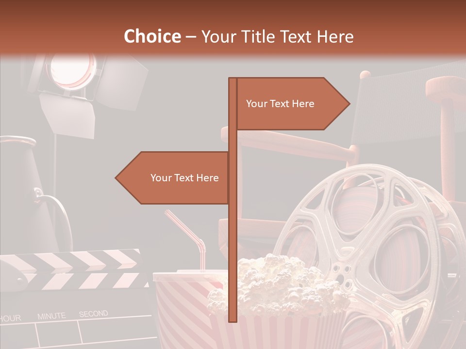 A Movie Projector And A Bucket Of Popcorn On A Table PowerPoint Template