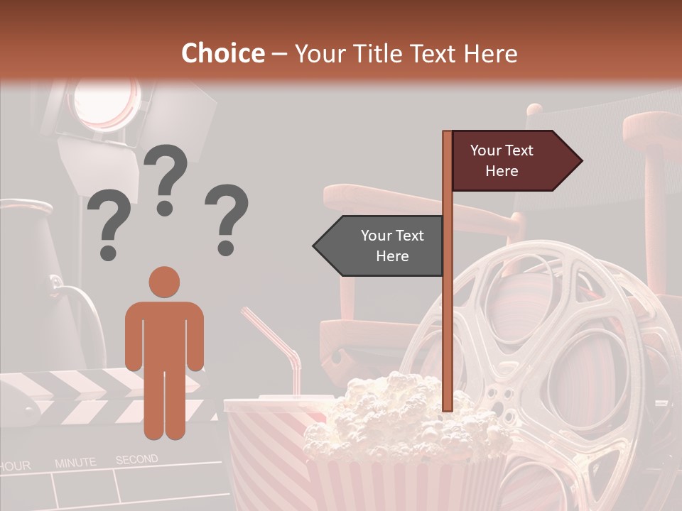 A Movie Projector And A Bucket Of Popcorn On A Table PowerPoint Template