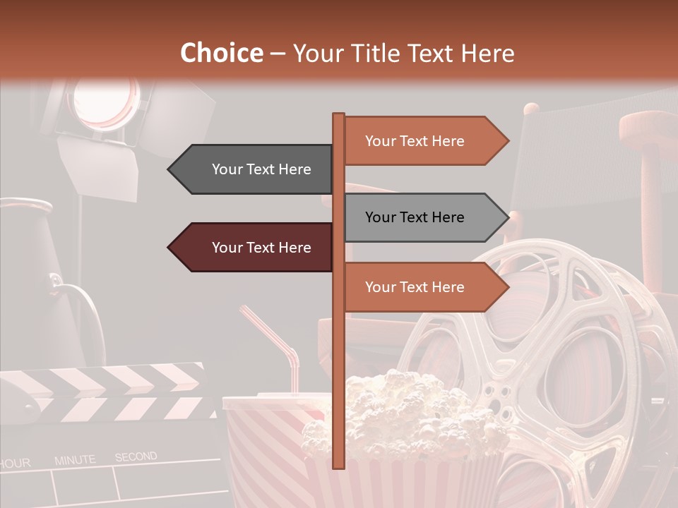 A Movie Projector And A Bucket Of Popcorn On A Table PowerPoint Template
