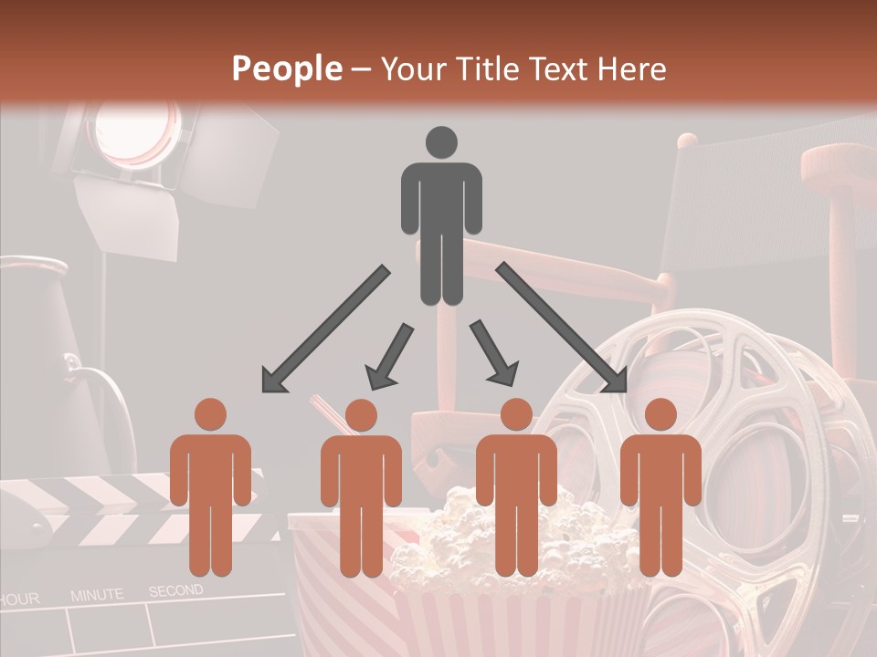 A Movie Projector And A Bucket Of Popcorn On A Table PowerPoint Template