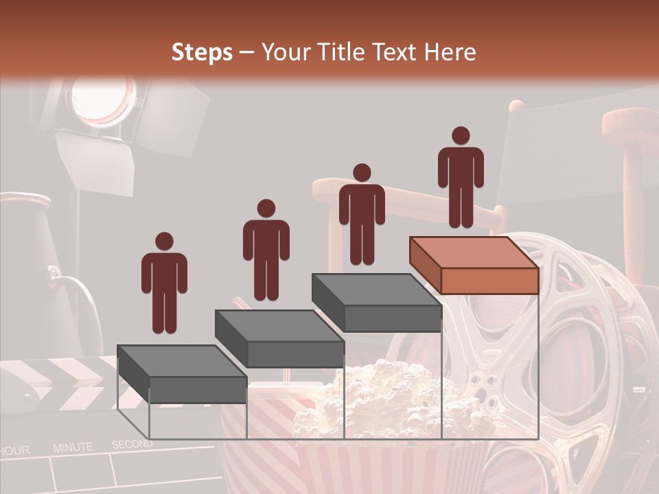 A Movie Projector And A Bucket Of Popcorn On A Table PowerPoint Template