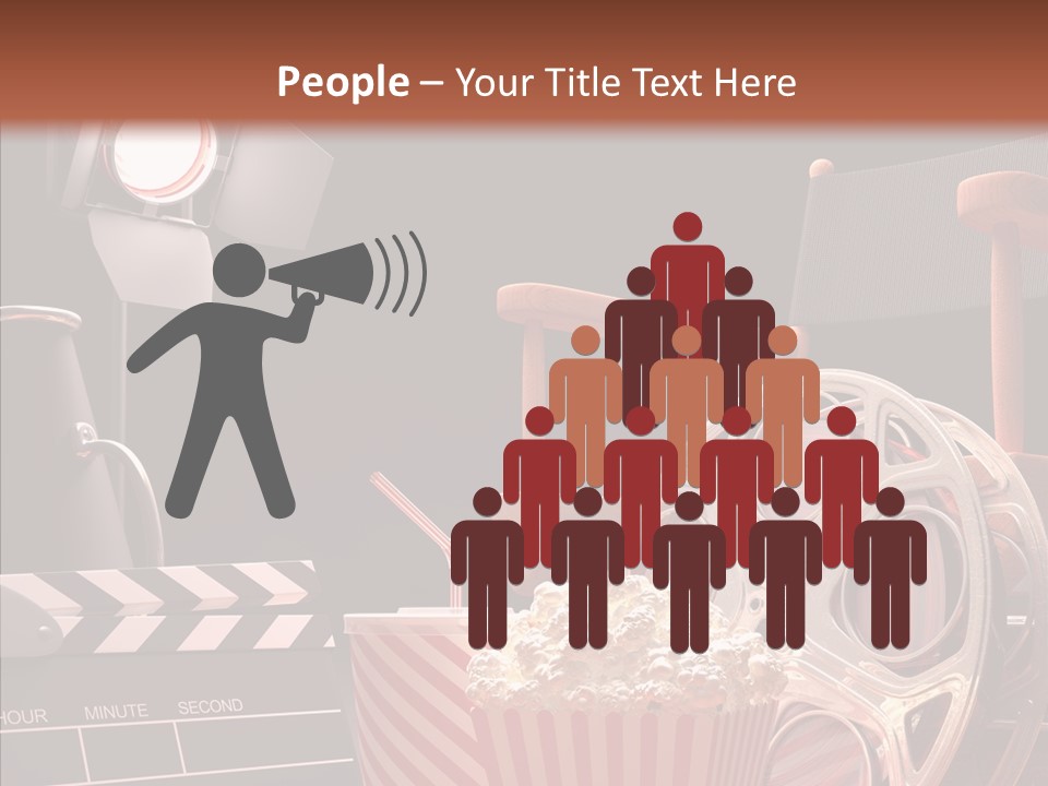 A Movie Projector And A Bucket Of Popcorn On A Table PowerPoint Template