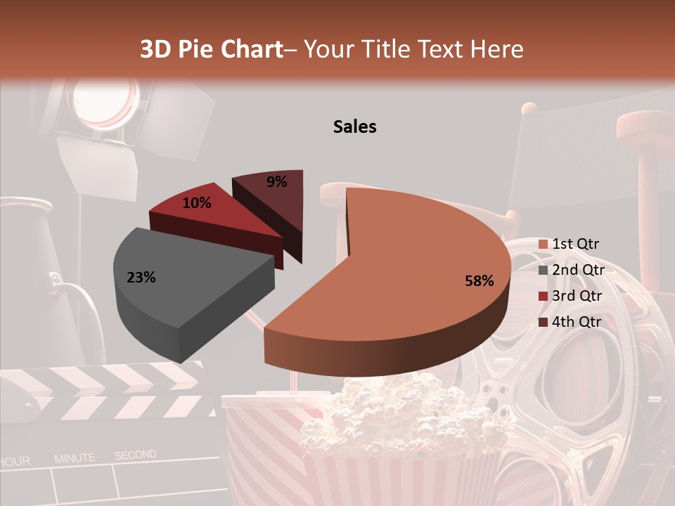 A Movie Projector And A Bucket Of Popcorn On A Table PowerPoint Template