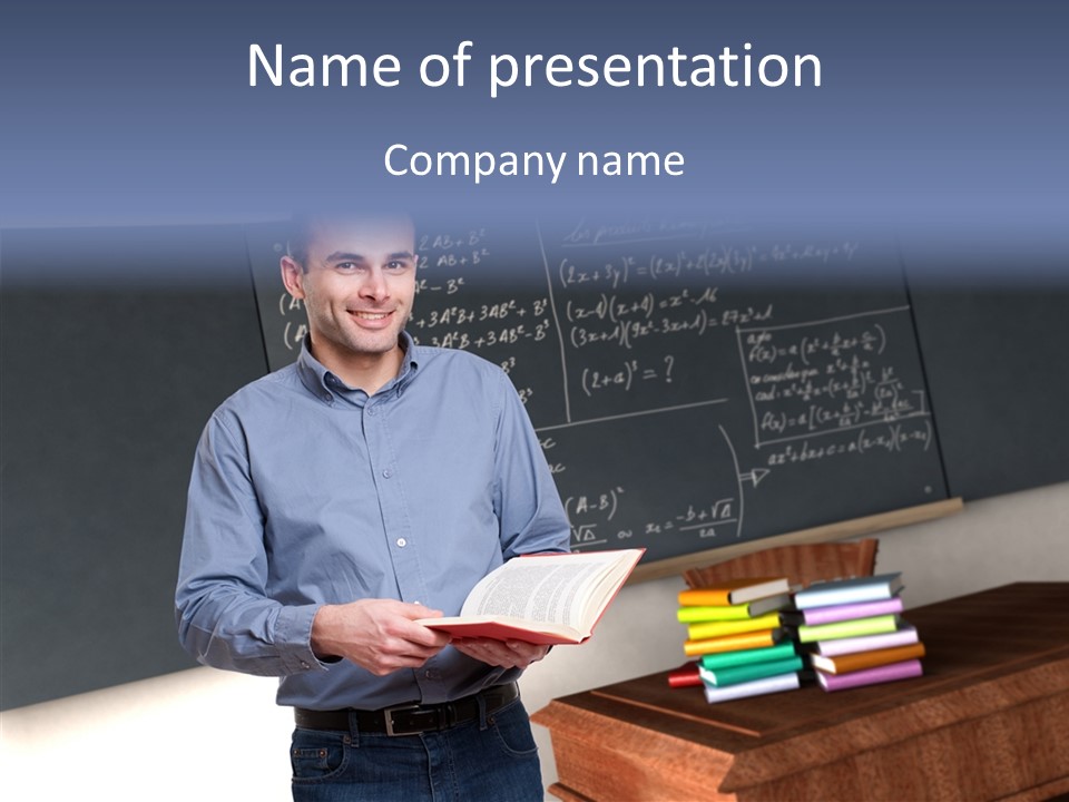 Cheerful Man Desk PowerPoint Template