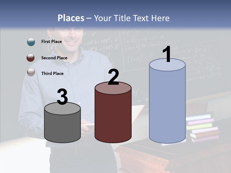 Cheerful Man Desk PowerPoint Template