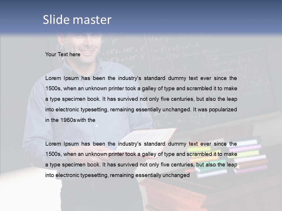 Cheerful Man Desk PowerPoint Template