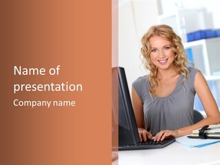 Blond Woman Work PowerPoint Template