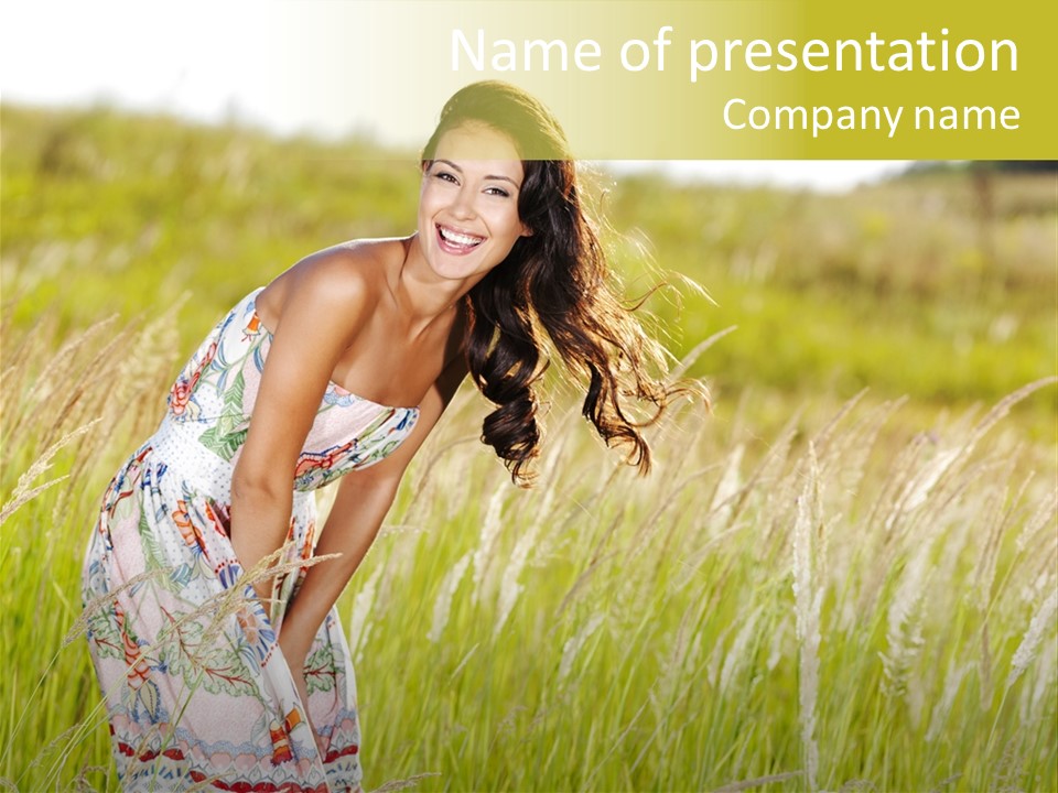 Toothy Joyful Brunette PowerPoint Template