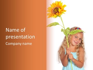 Child Sunflower Hold PowerPoint Template