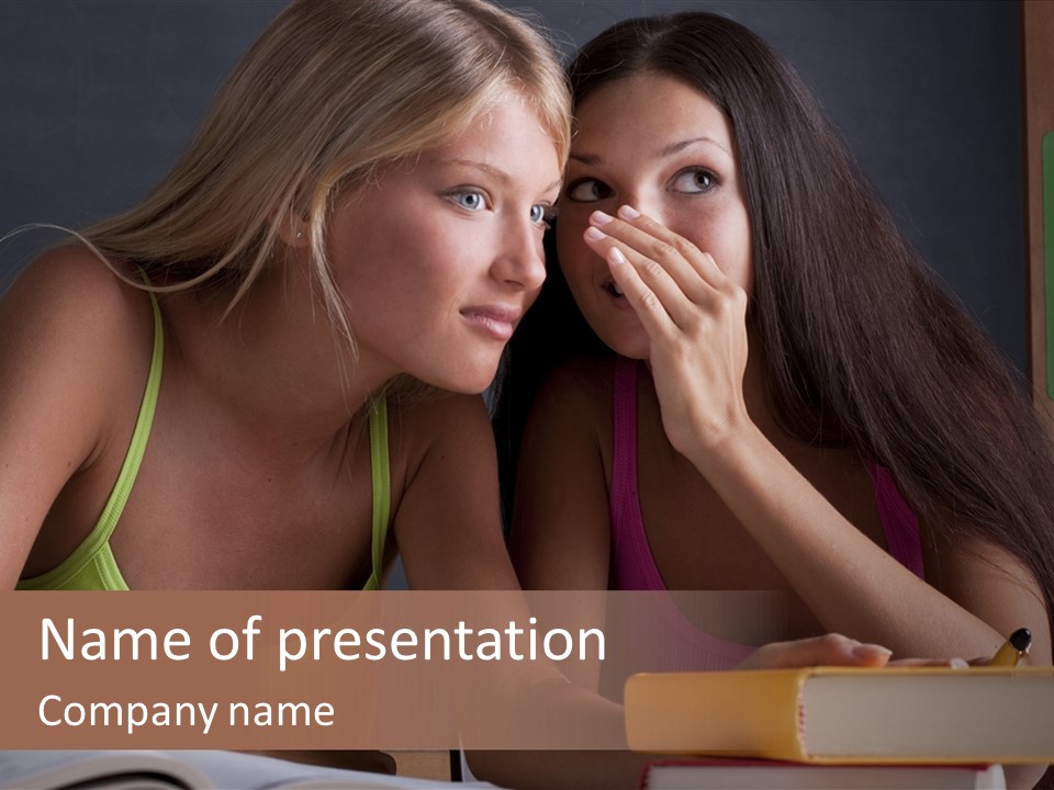 Chatting School Books Two People PowerPoint Template