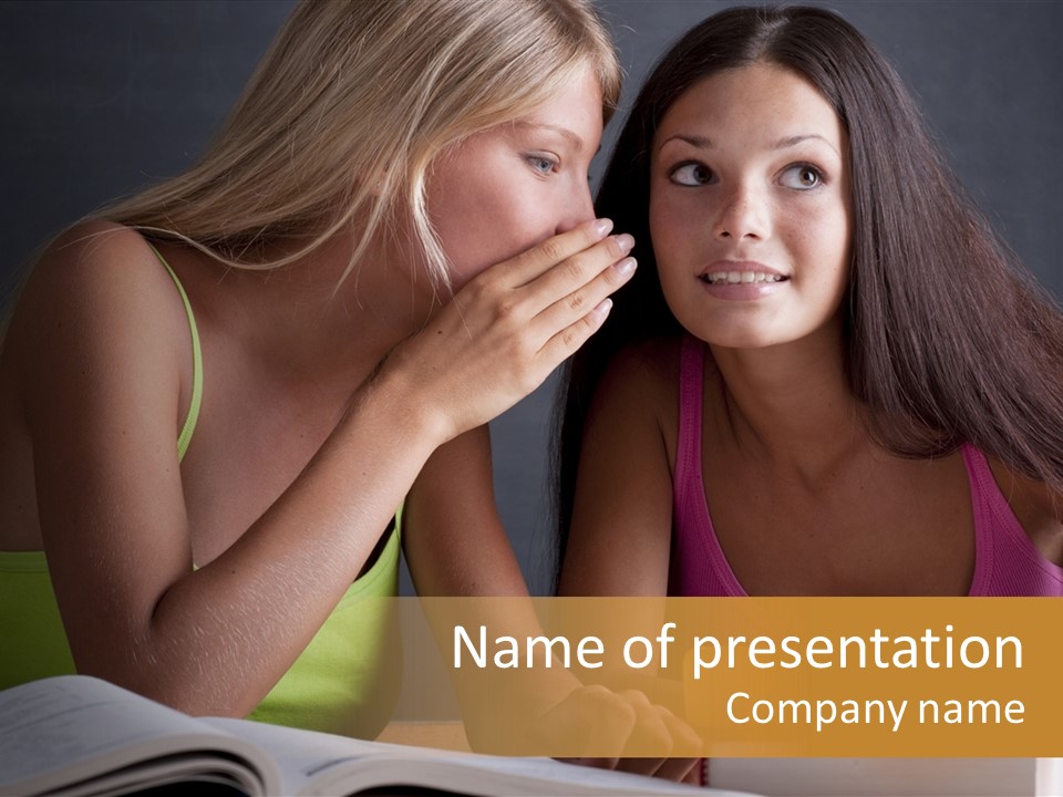 Teenager Girls Brown Hair Students PowerPoint Template